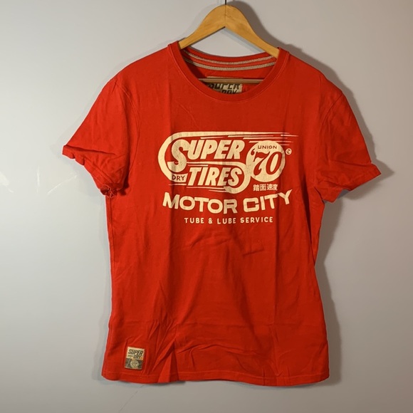 Superdry tires 70 motor city size Xlarge T-shirt red off white short sleeves - Picture 1 of 7